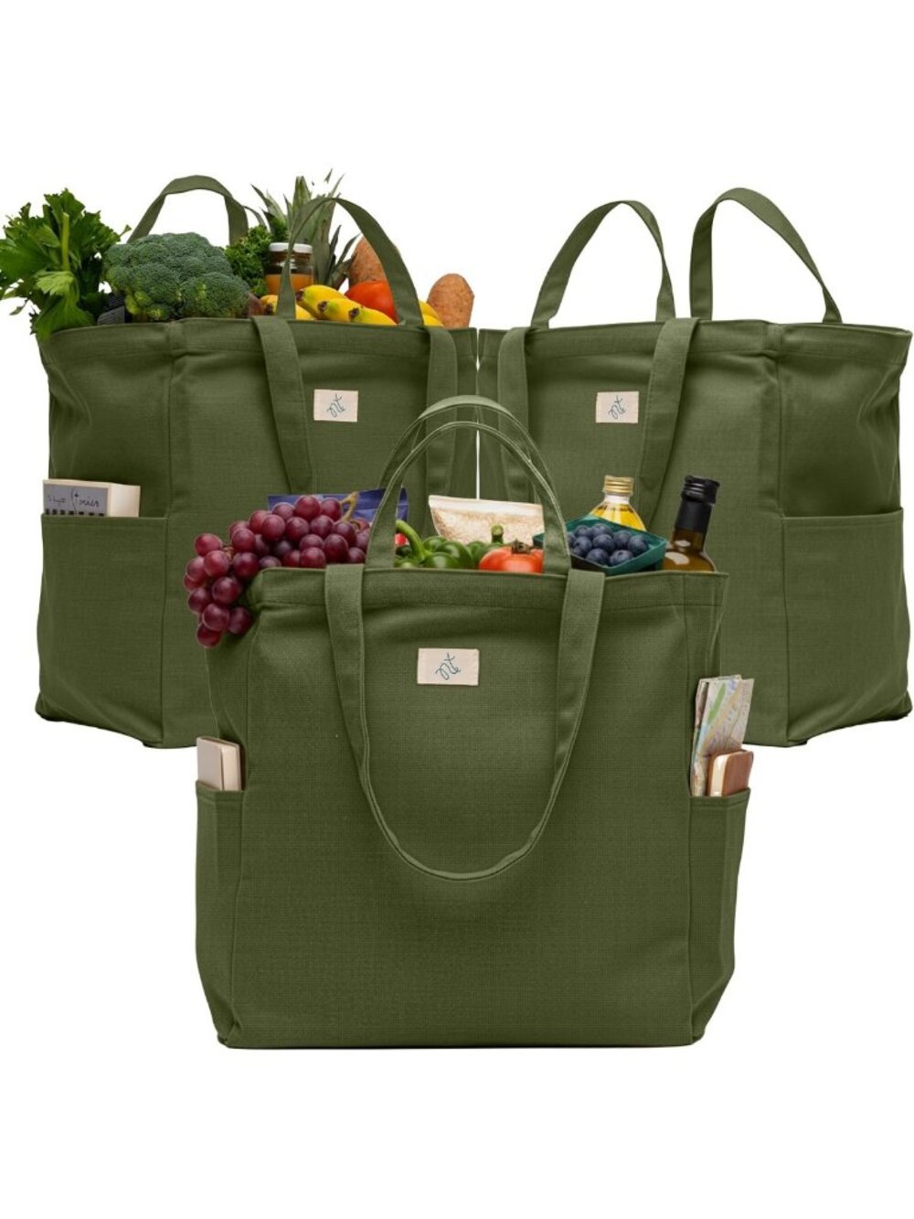 Heavy Duty Reusable Grocery Bags - Large Cotton Canvas Totes with Pockets
